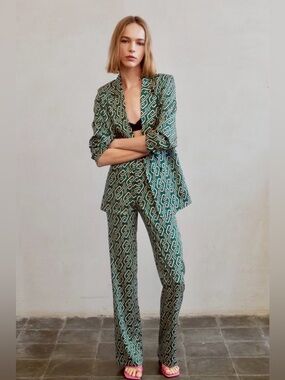Mango Green Chain Print Blazer